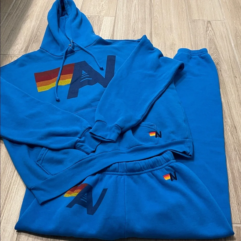 NEW Aviator Nation 2Pc Set Logo Hoodie + AV Sweatpants Adventure Cobalt Blue XS - Picture 2 of 12